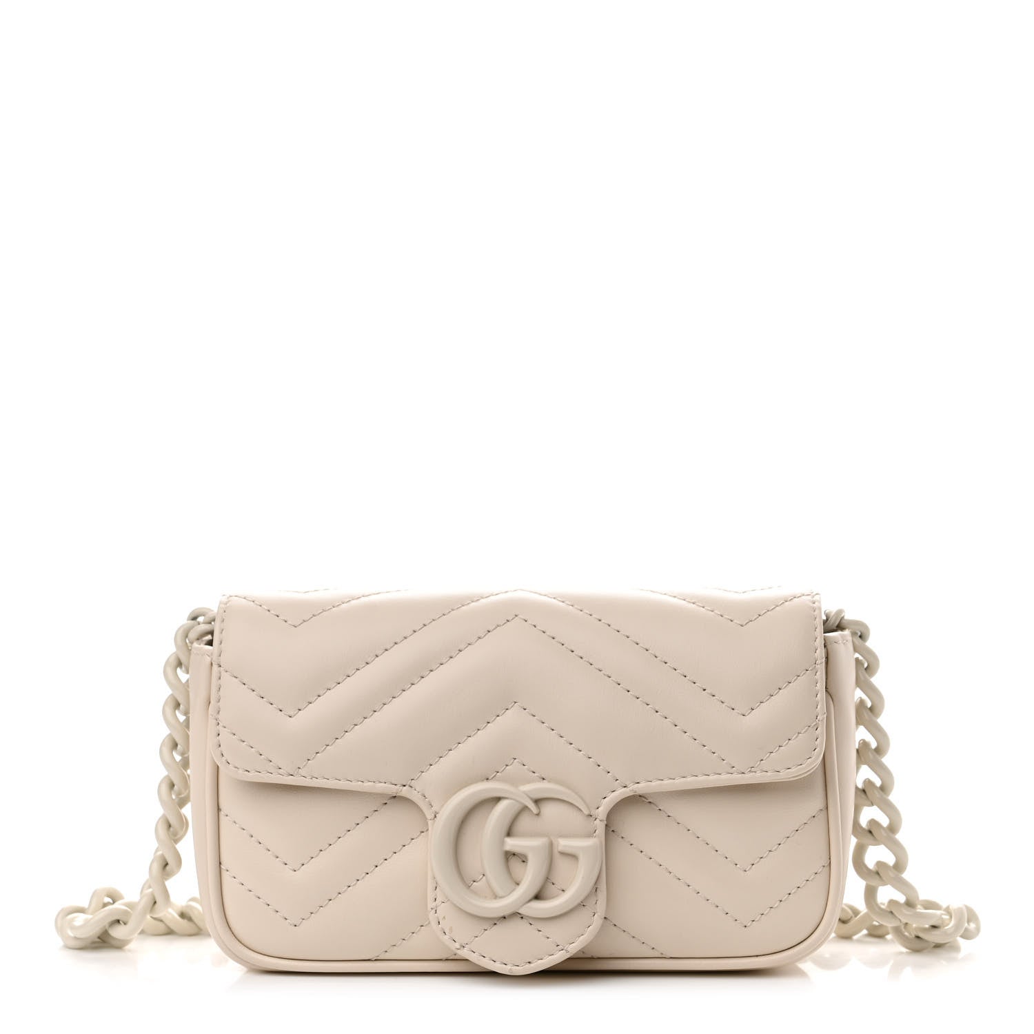 Gucci Calfskin Matelasse Monochrome GG Marmont Chain Belt Bag Mystic White 1 of 11