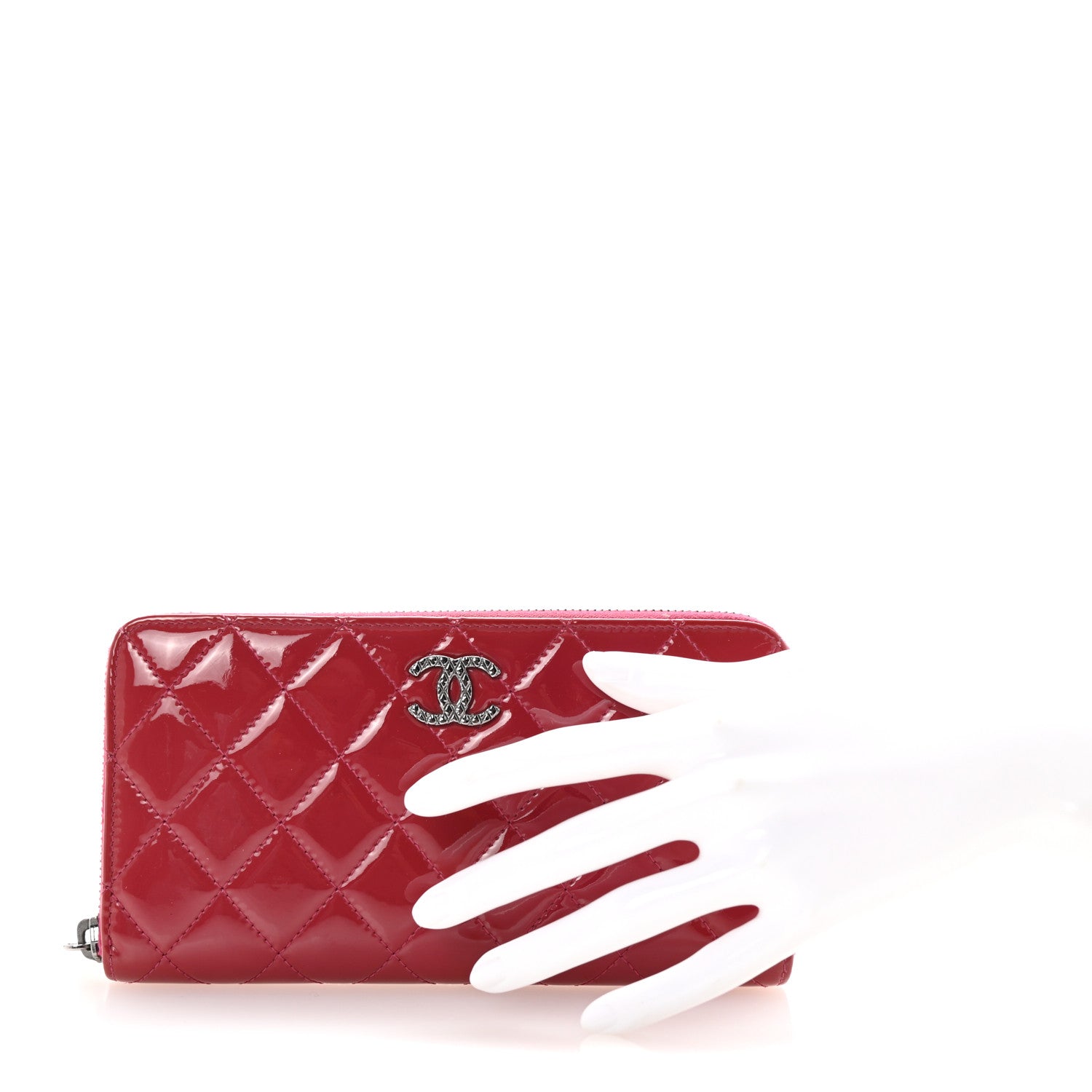 Chanel Patent Quilted Brilliant Zip Around Wallet Pink 2 of 8
