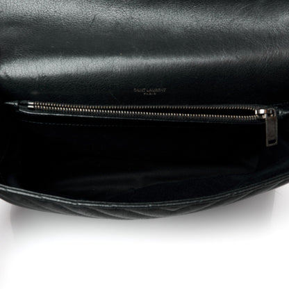 Saint Laurent Sheepskin Matelasse Chevron Monogram Large College Satchel Black 5 of 10