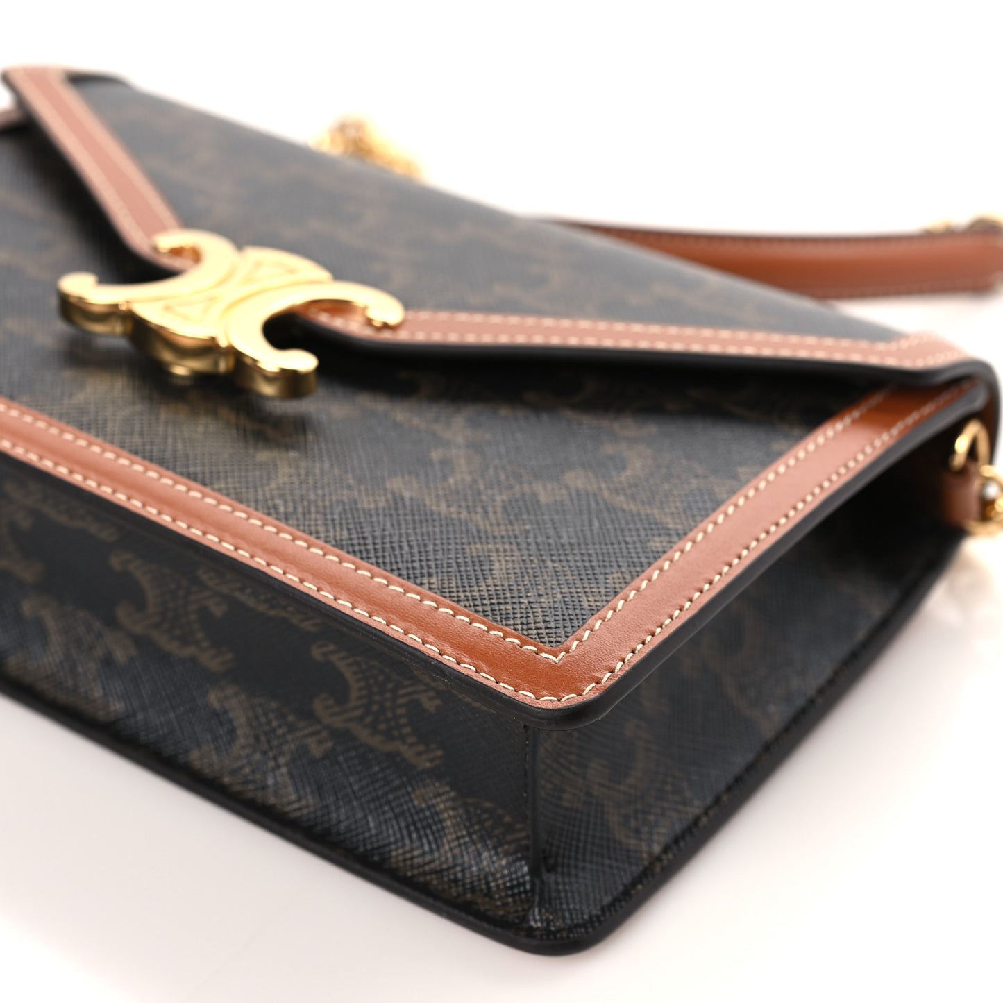 Triomphe Canvas Calfskin Margo Wallet on Chain Tan