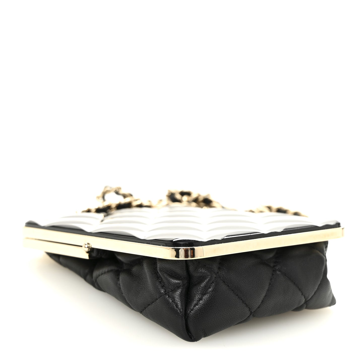 Lambskin Plexi Quilted CC Evening Clutch With Chain Black