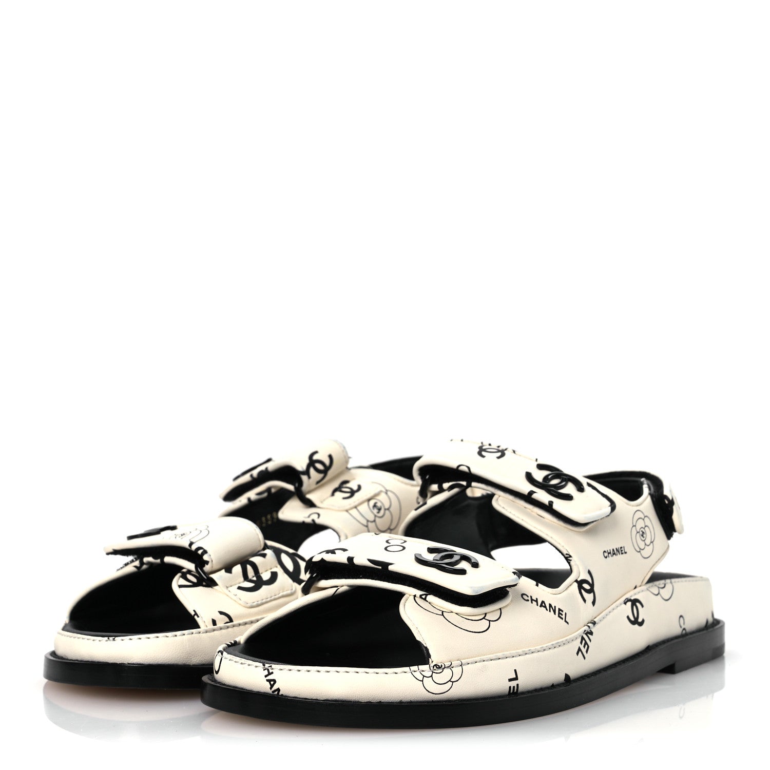 Chanel Lambskin Printed CC Velcro Dad Sandals 37.5 White Black 4 of 14
