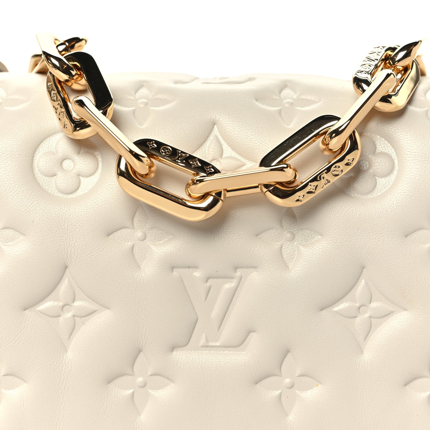 Lambskin Embossed Monogram Pochette Coussin Crossbody Creme