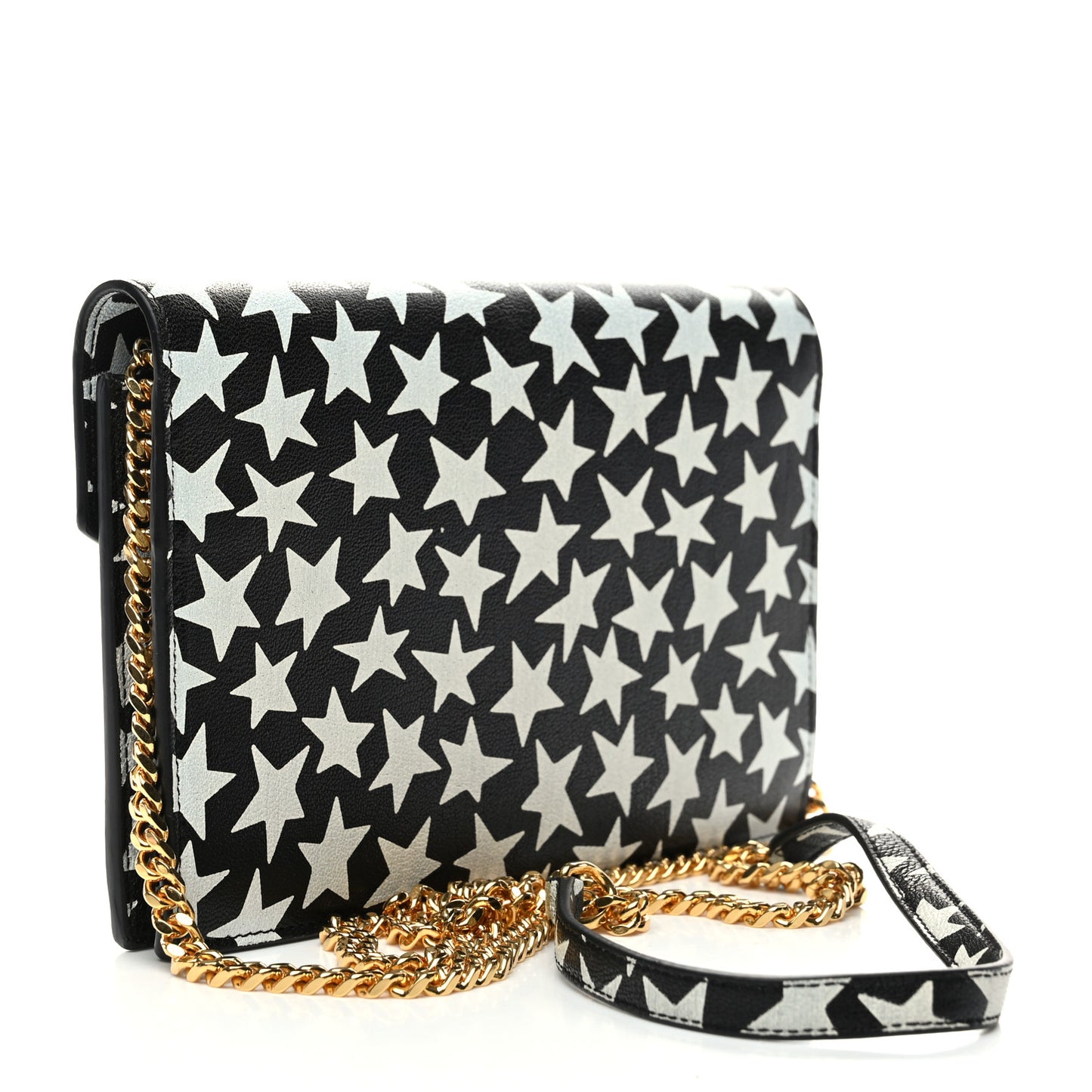 Lambskin Star Print Monogram Envelope Chain Wallet Black White