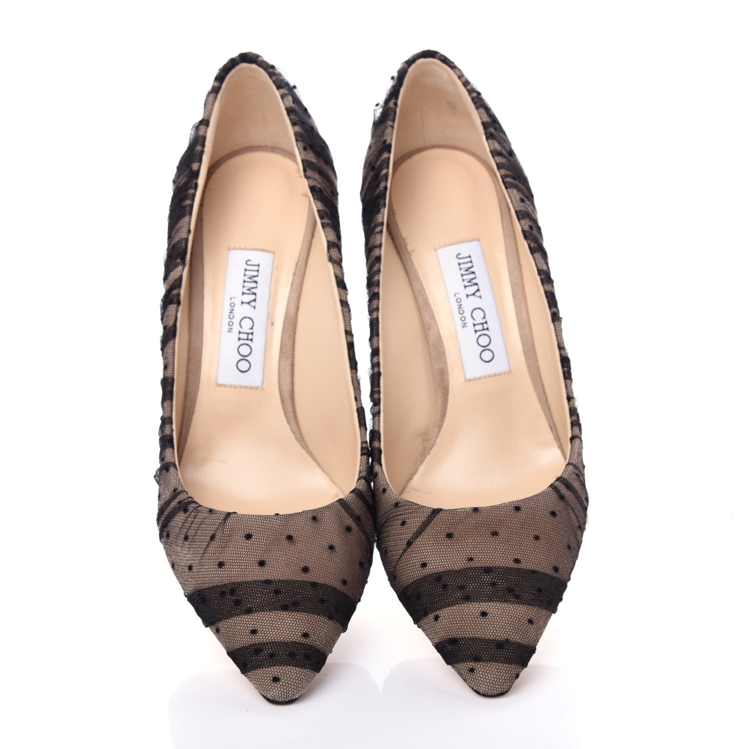 Jimmy Choo Tulle Suede Polka Dot Romy 85 Pumps 37 Black Nude 5 of 10