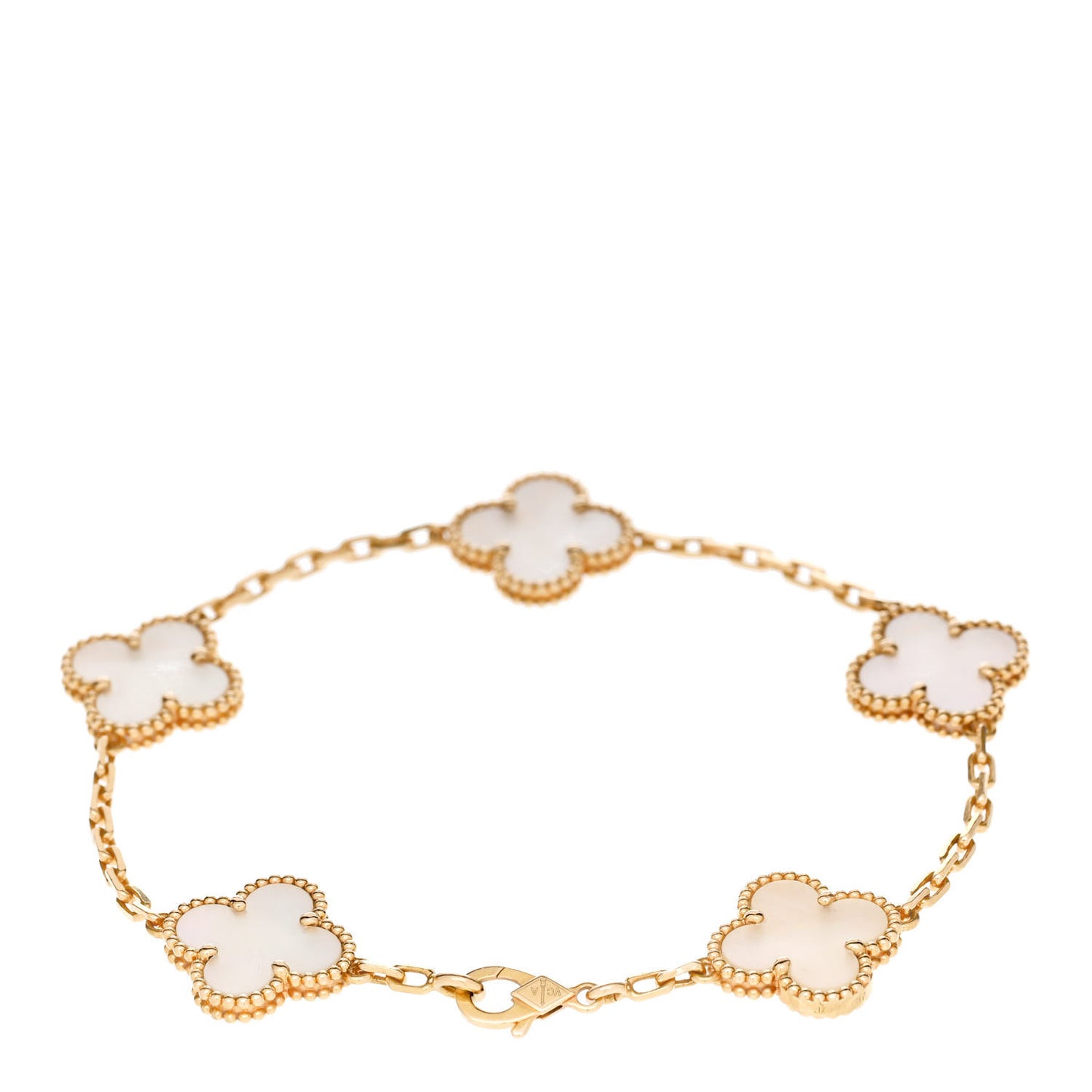 18K Yellow Gold Mother of Pearl 5 Motifs Vintage Alhambra Bracelet
