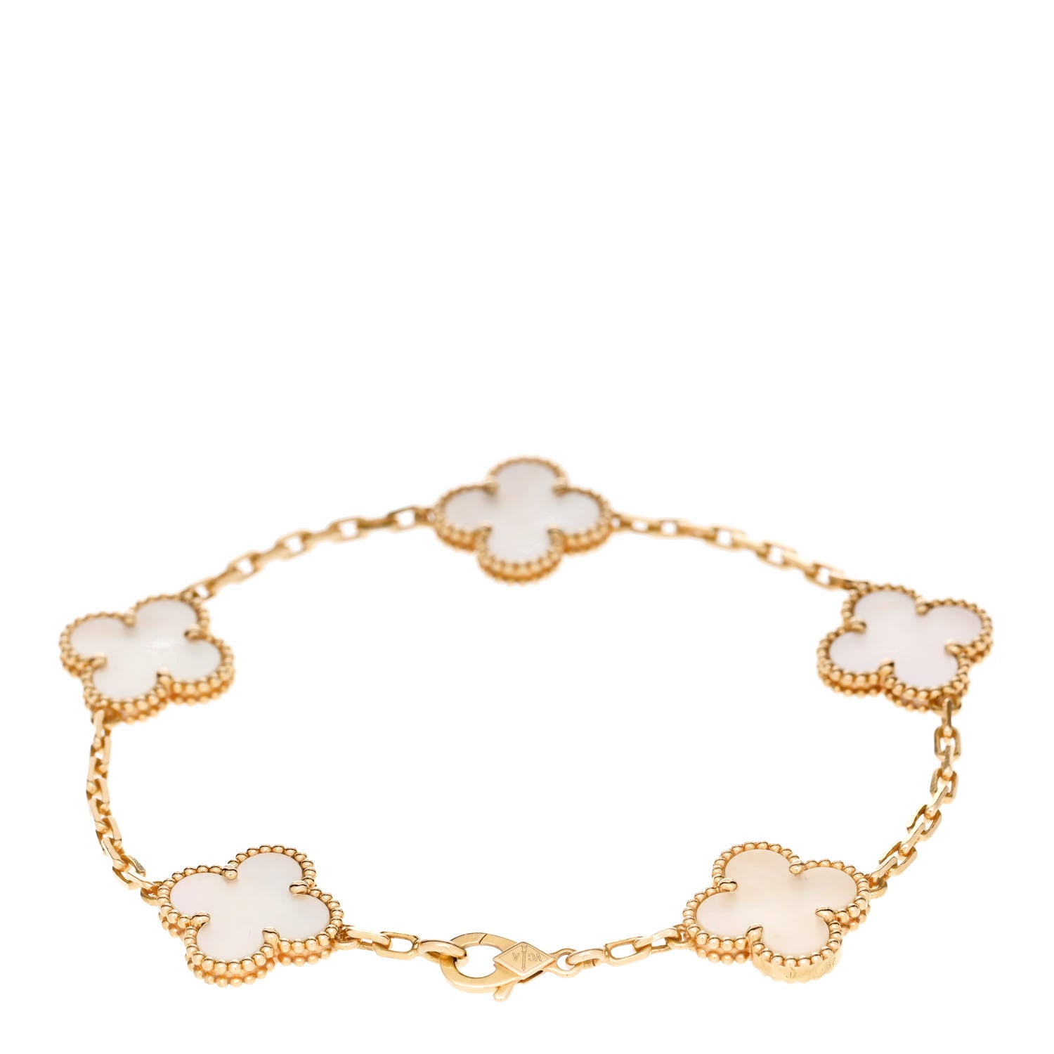 Van Cleef & Arpels 18K Yellow Gold Mother of Pearl 5 Motifs Vintage Alhambra Bracelet 2 of 4