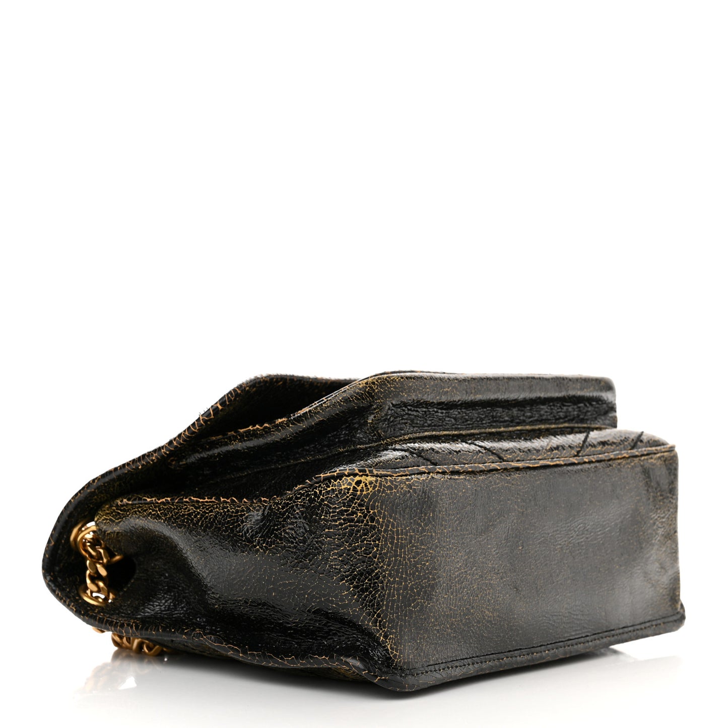 Crinkled Calfskin Matelasse Monogram Medium Niki Chain Satchel Black Ocra