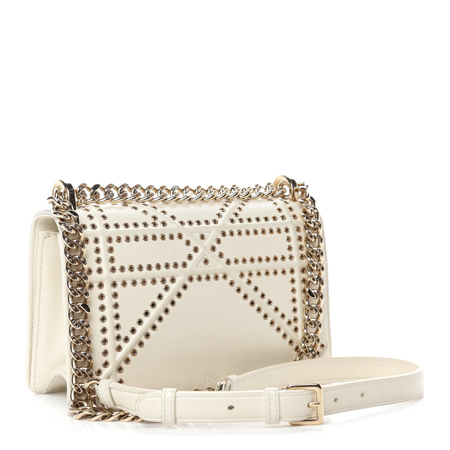 Lambskin Studded Medium Diorama Flap Bag Latte