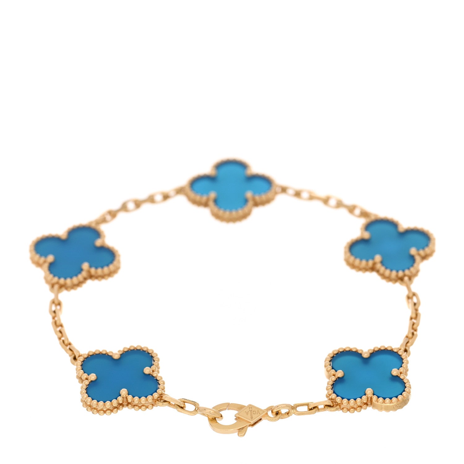 Van Cleef & Arpels 18K Yellow Gold Blue Agate 5 Motifs Vintage Alhambra Bracelet 2 of 4