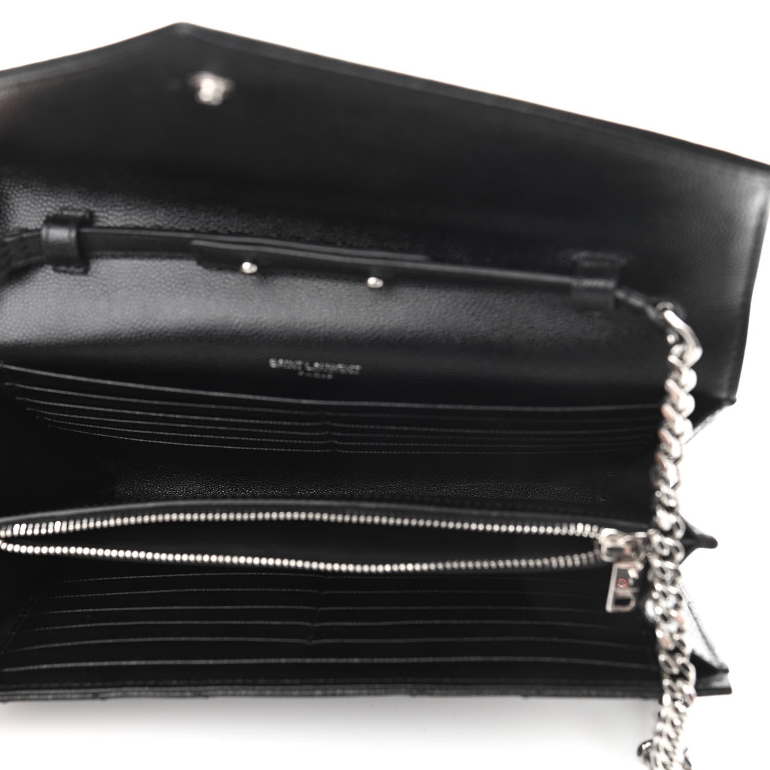 Saint Laurent Grain De Poudre Matelasse Chevron Monogram Chain Wallet Black 5 of 9