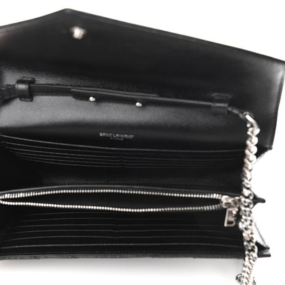 Saint Laurent Grain De Poudre Matelasse Chevron Monogram Chain Wallet Black 5 of 9
