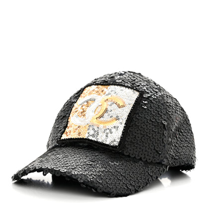 Chanel Sequin Embellished CC Baseball Cap Hat Black 1 of 8