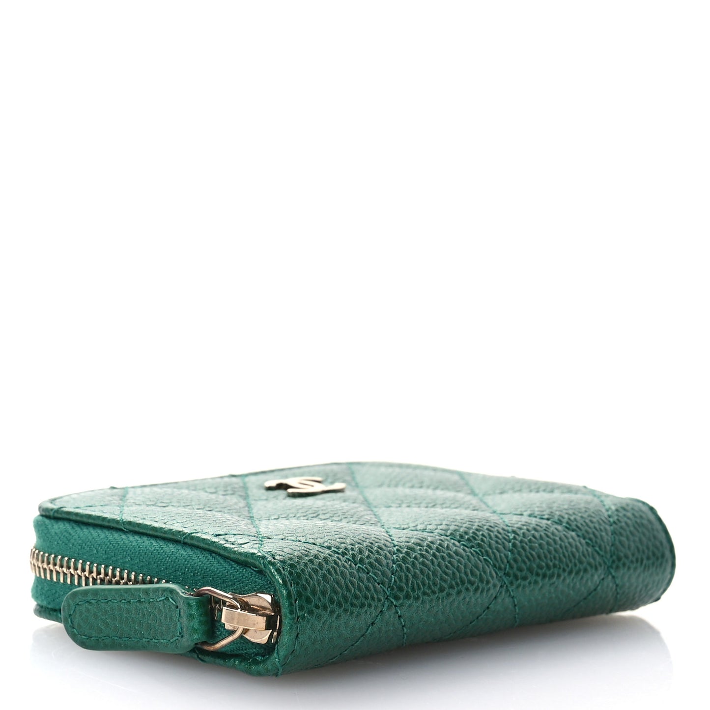 Metallic Caviar Quilted Zip Coin Purse Green