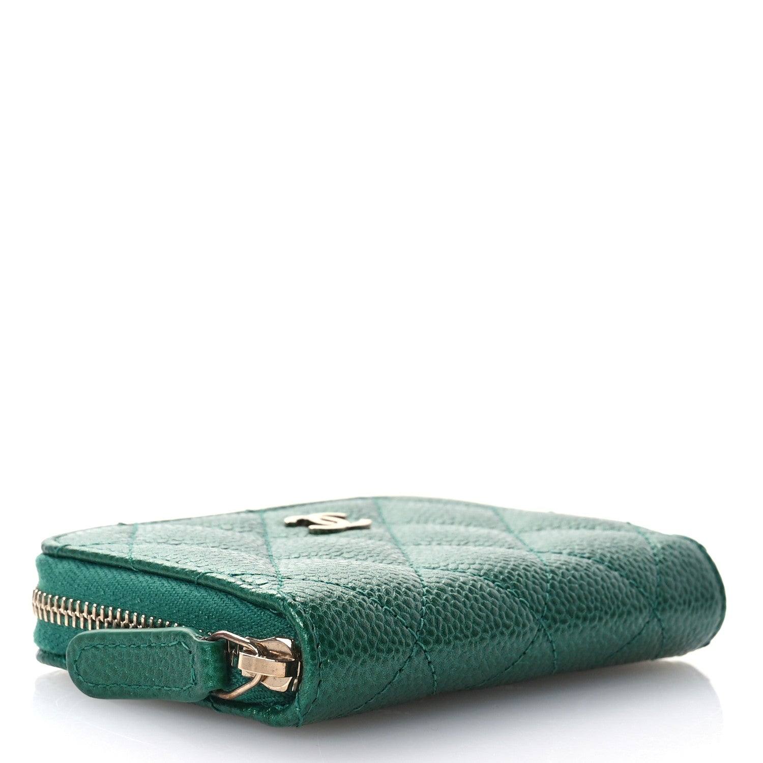 Chanel Metallic Caviar Quilted Zip Coin Purse Green 4 of 8