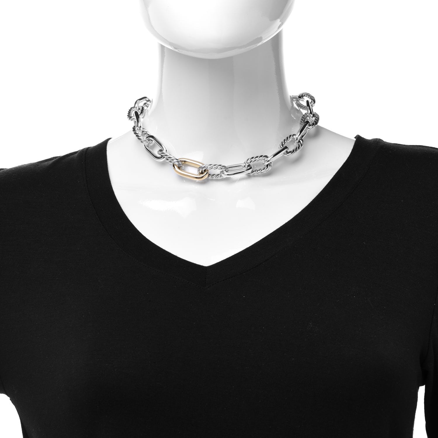 David Yurman Sterling Silver 18K Yellow Gold 13.5mm Madison Link Necklace 2 of 6