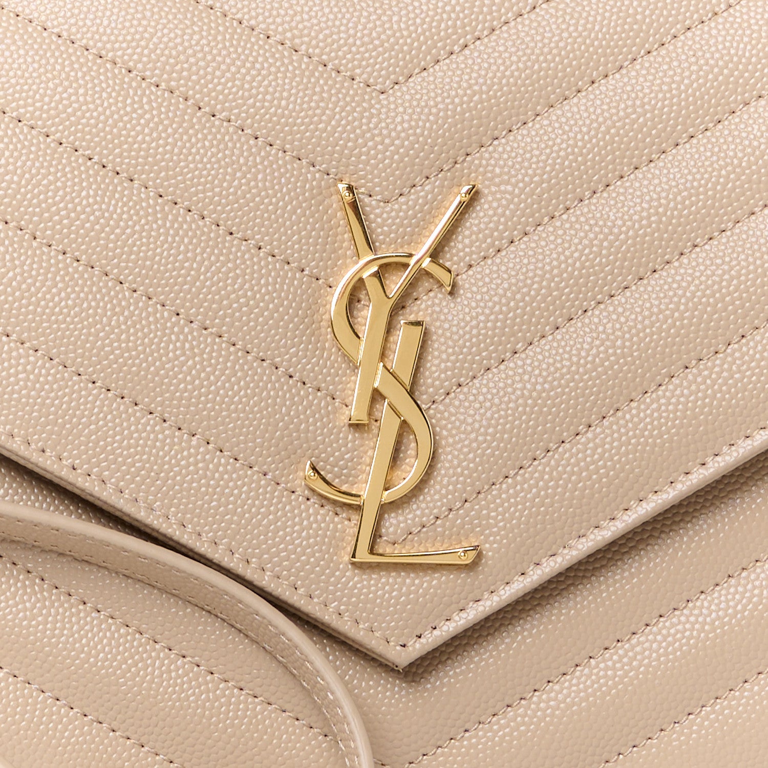 Saint Laurent Grain De Poudre Matelasse Chevron Monogram Envelope Clutch Dark Beige 8 of 11