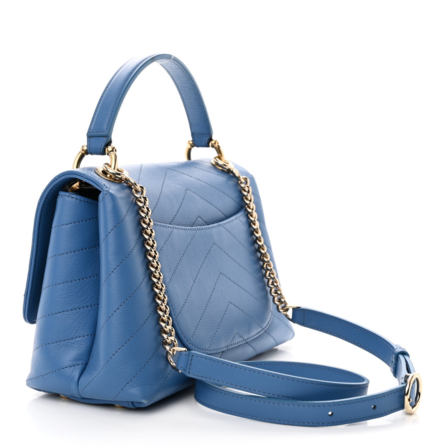Chanel Grained Calfskin Small Chevron Chic Top Handle Flap Blue 3 of 13
