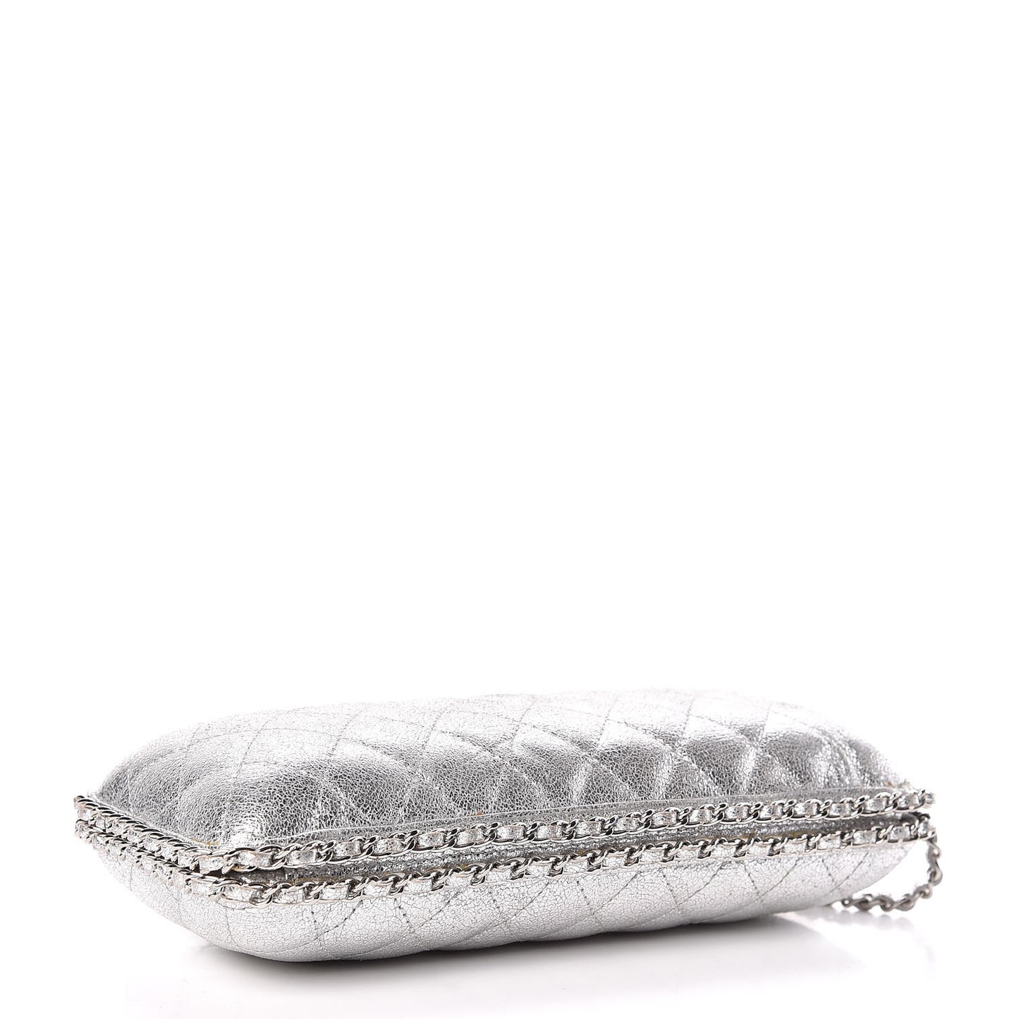 Metallic Lambskin Small Chain Around Clutch Silver
