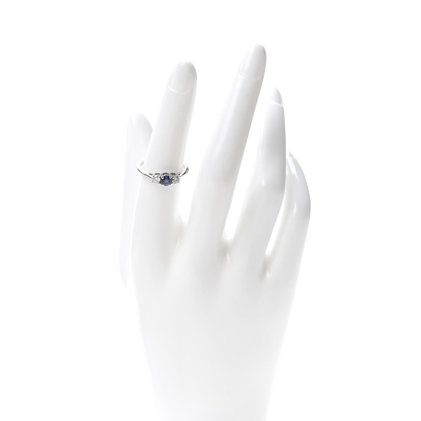 Platinum Diamond Blue Sapphire Three-Stone Ring 53 6.25