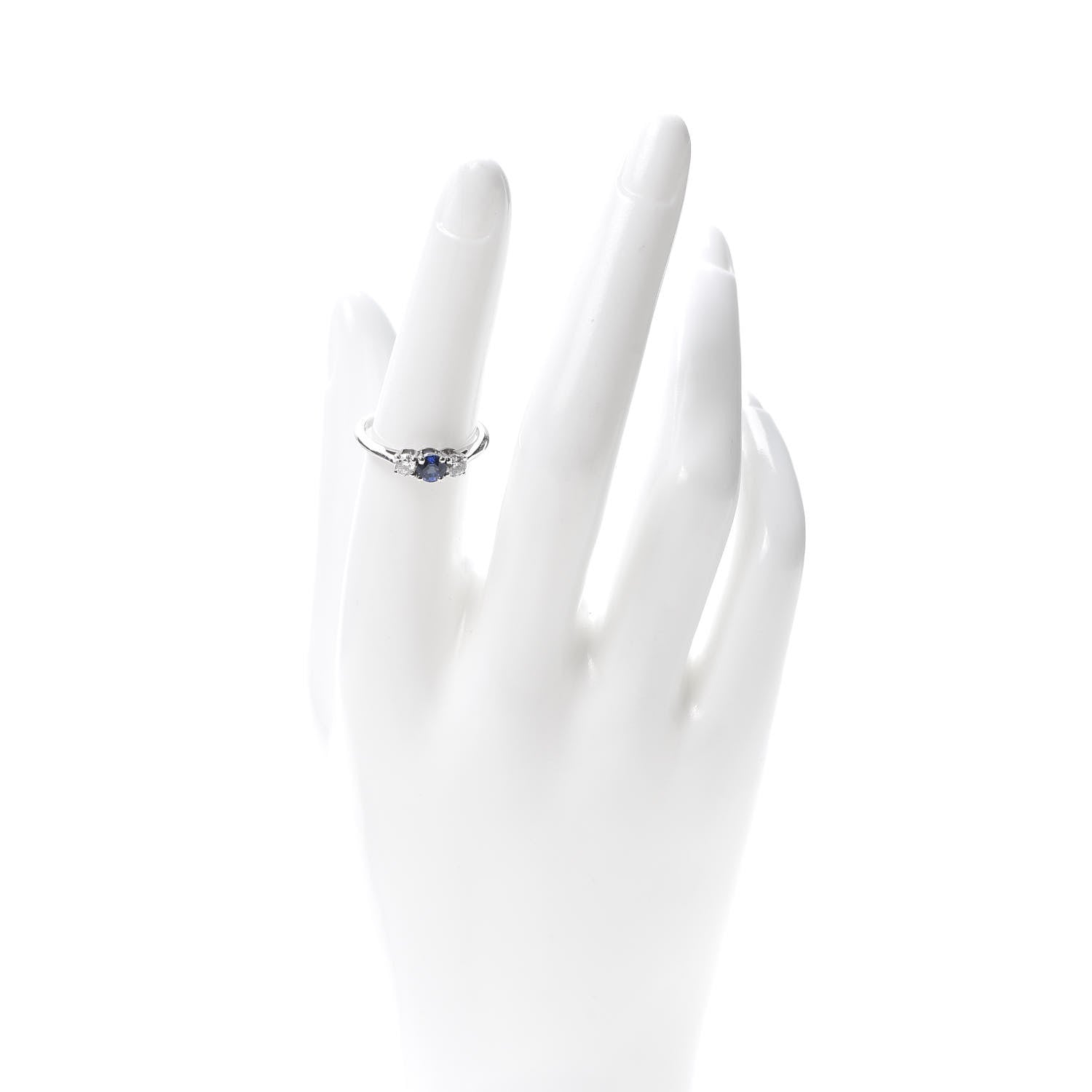 Tiffany Platinum Diamond Blue Sapphire Three-Stone Ring 53 6.25 2 of 5