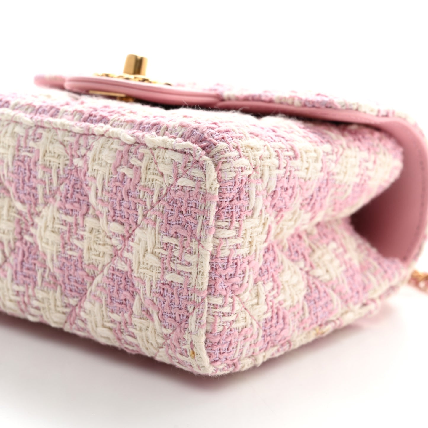 Tweed Handle Crush Top Handle Flap Bag Pink Ecru