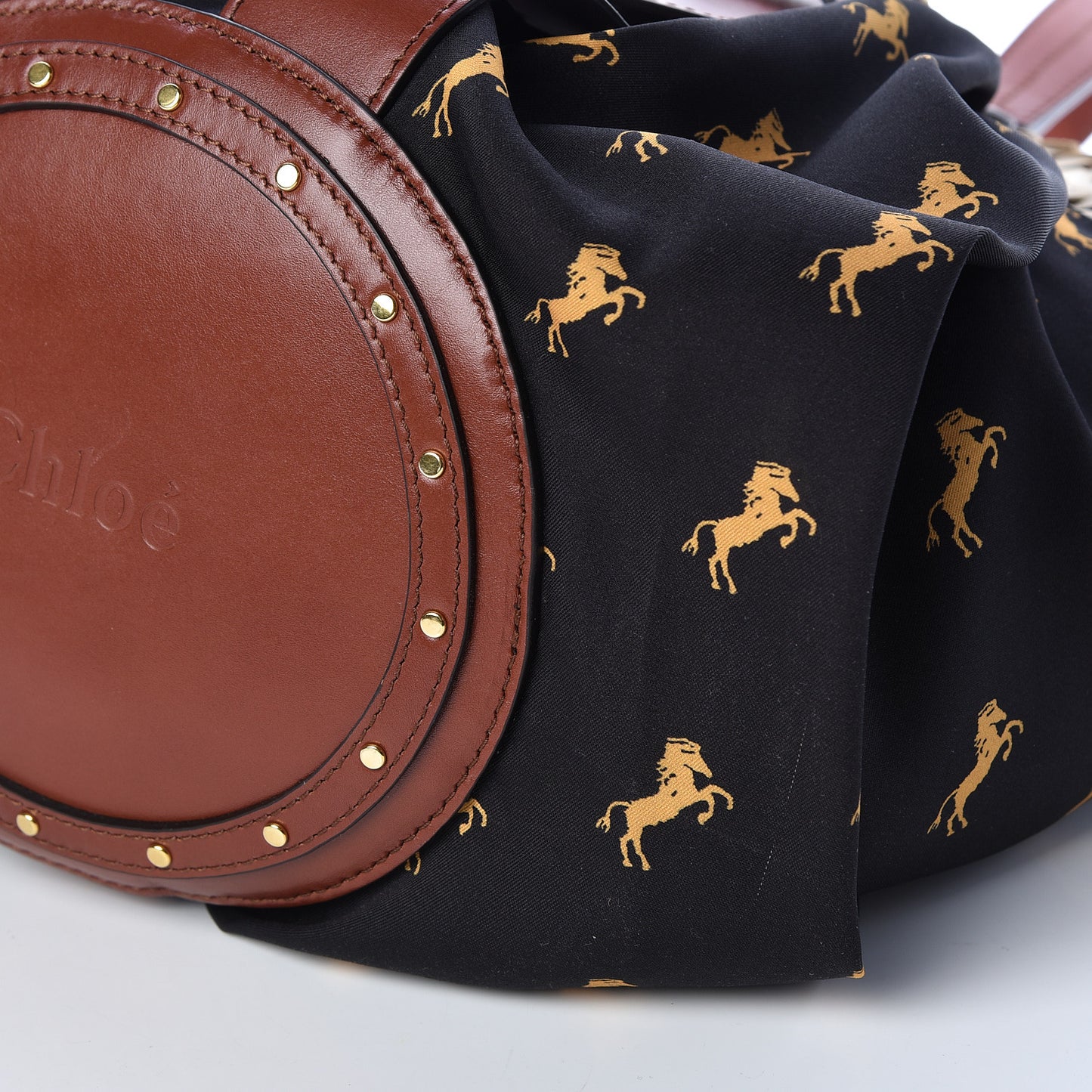 Smooth Calfskin Raffia Little Horses Medium Panier Basket Black Yellow