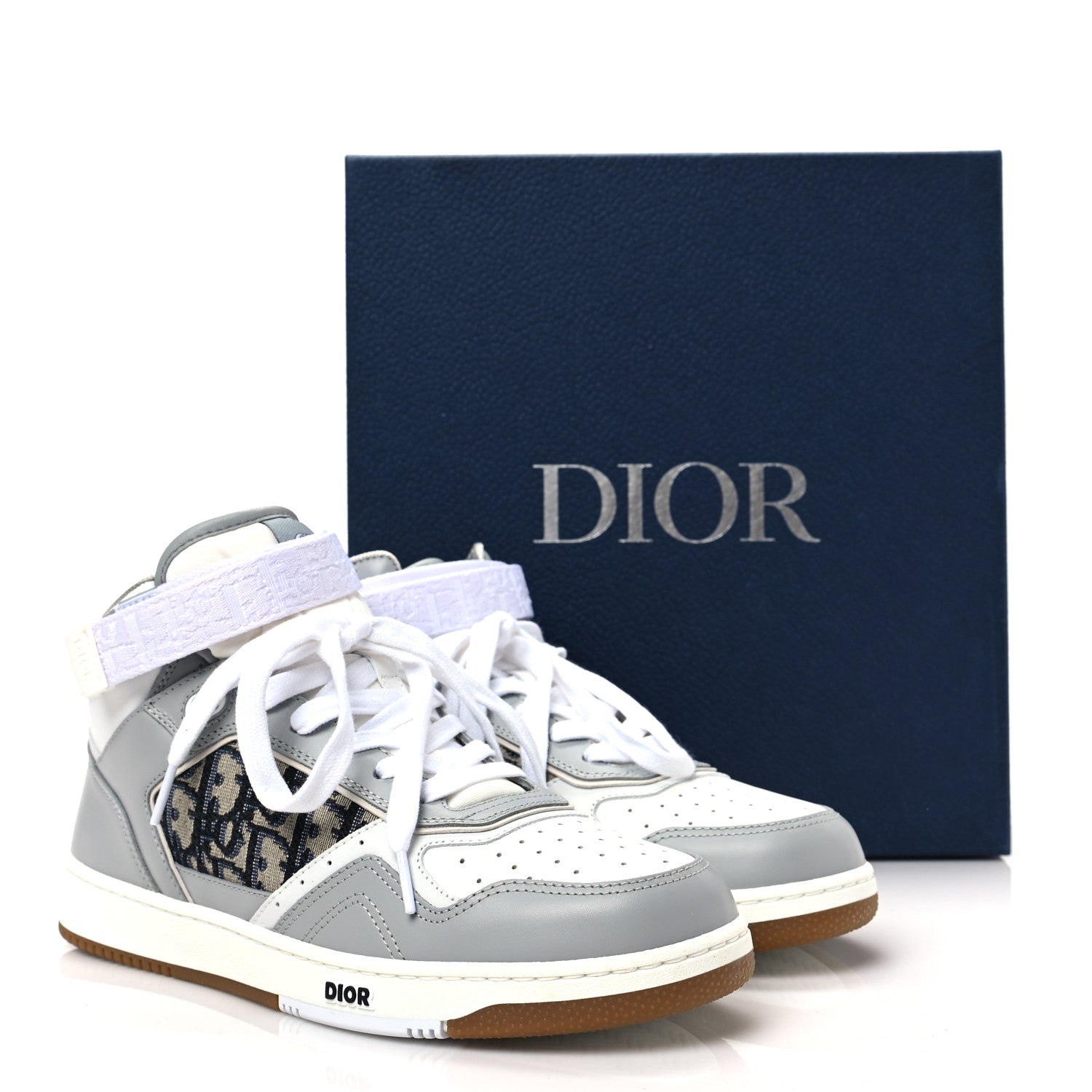 Christian Dior Smooth Calfskin Jacquard Oblique Mens B27 Mid Top Sneakers 41 Beige Blue 8 of 8