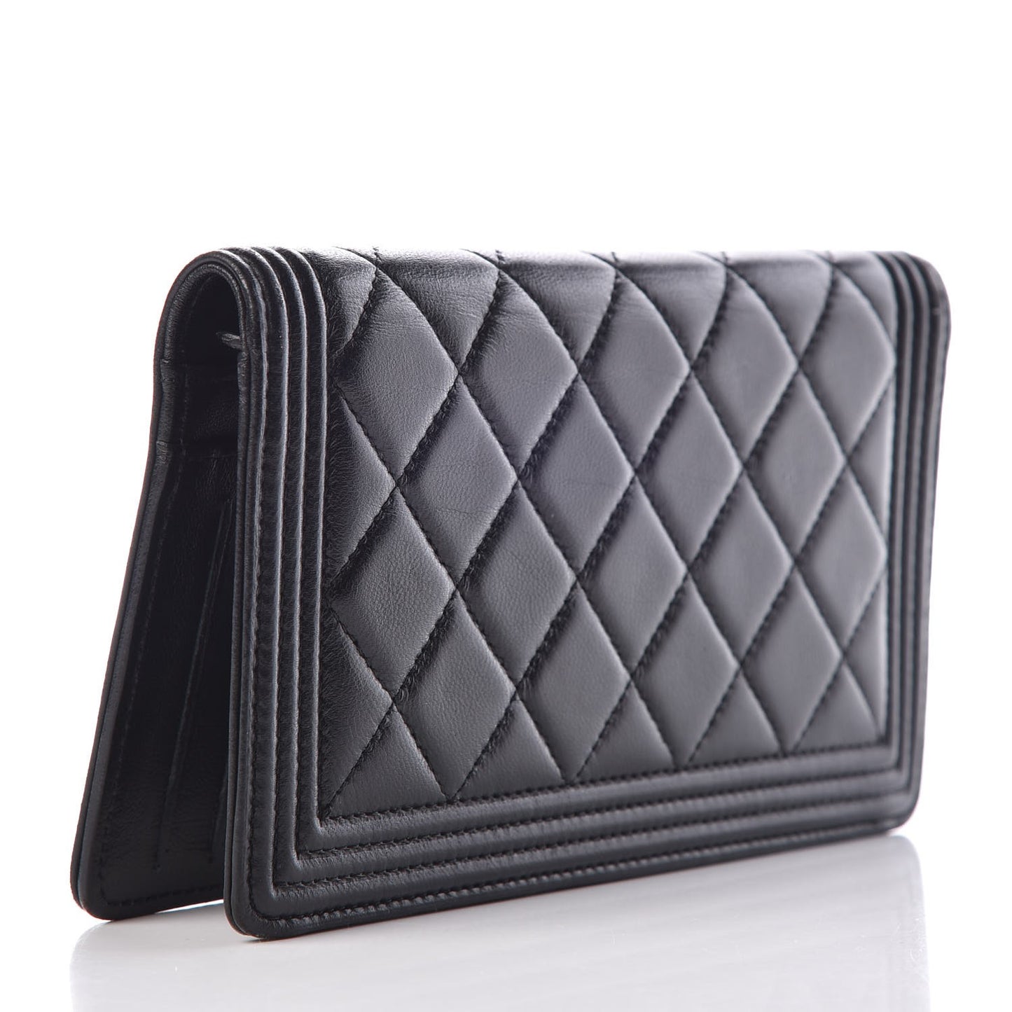 Lambskin Quilted Boy Yen Wallet Black