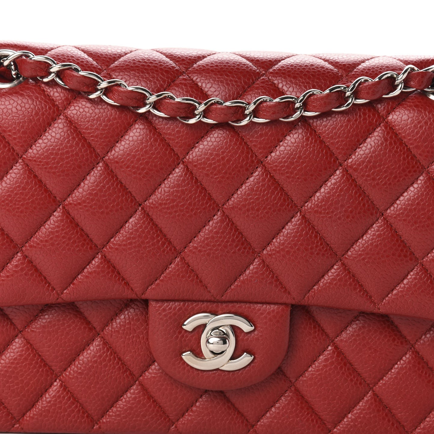 Caviar Quilted Medium Double Flap Dark Red