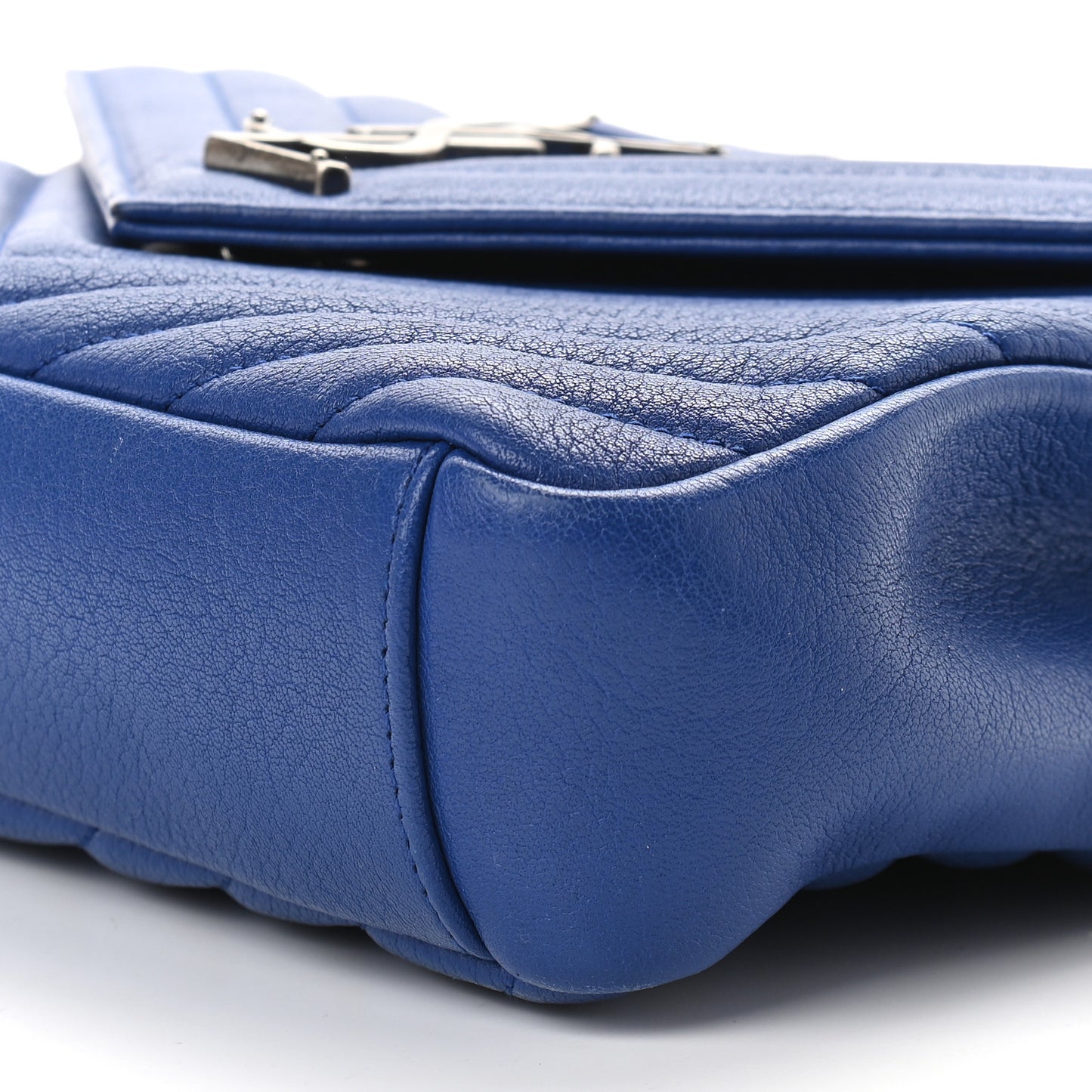 Sheepskin Matelasse Chevron Monogram Medium College Bag Royal Blue