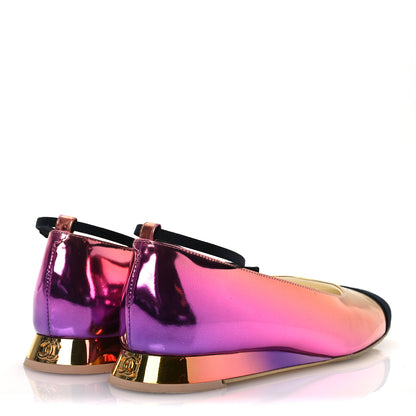 Chanel Laminated Calfskin Grosgrain Cap Toe CC Flats 36.5 Pink Orange Yellow Black 4 of 12