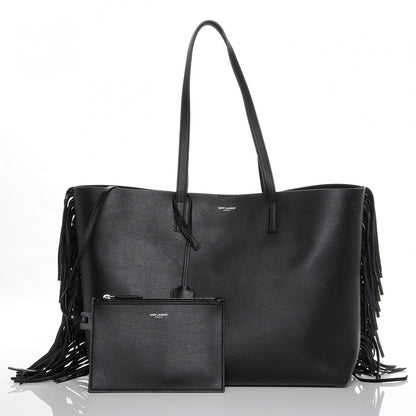 Saint Laurent Calfskin Large Fringe Shopping Tote Black 5 of 7