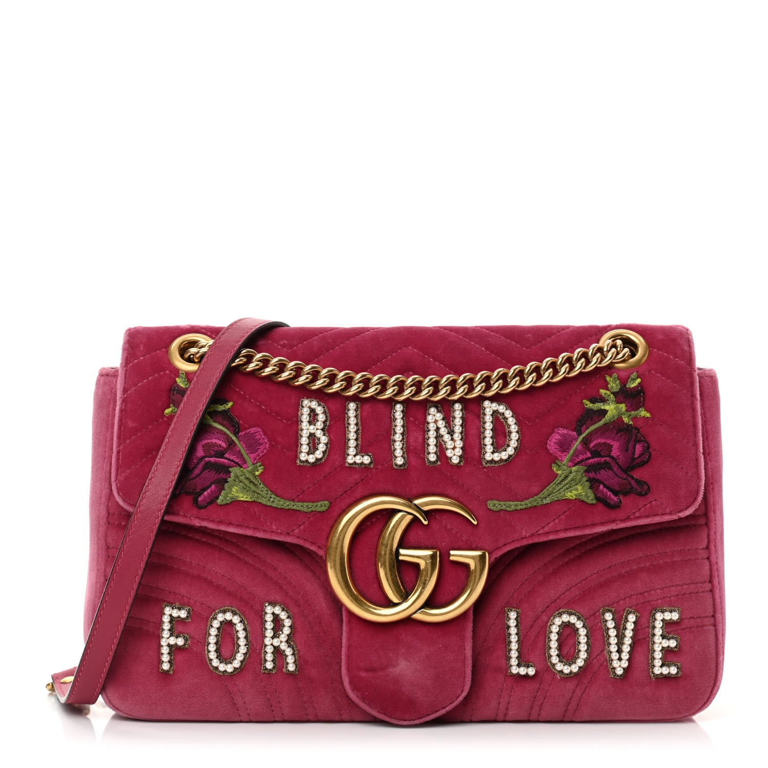 Gucci Velvet Matelasse Blind for Love Embroidered Medium GG Marmont Shoulder Bag Light Raspberry Rose Multicolor 1 of 13