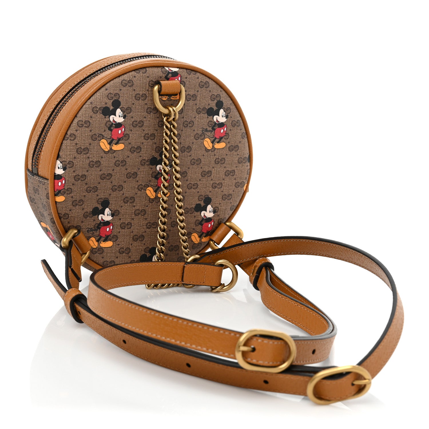 Gucci X DISNEY Mini Vintage GG Supreme Monogram Mickey Mouse Round Backpack Beige Vintage Sun Oil 3 of 7