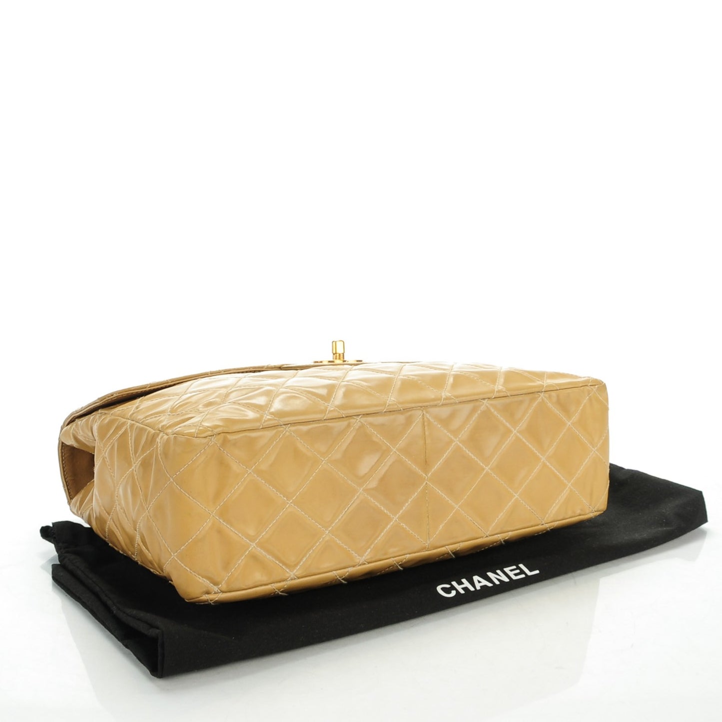 Vinyl Quilted Jumbo Single Flap Beige