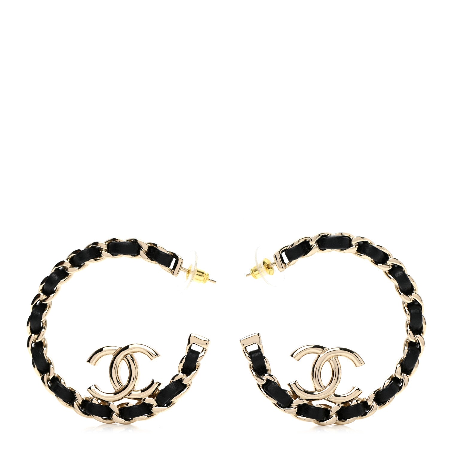 Chanel Lambskin CC Chain Hoop Earrings Gold Black 1 of 5