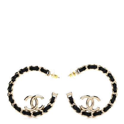 Chanel Lambskin CC Chain Hoop Earrings Gold Black 1 of 5