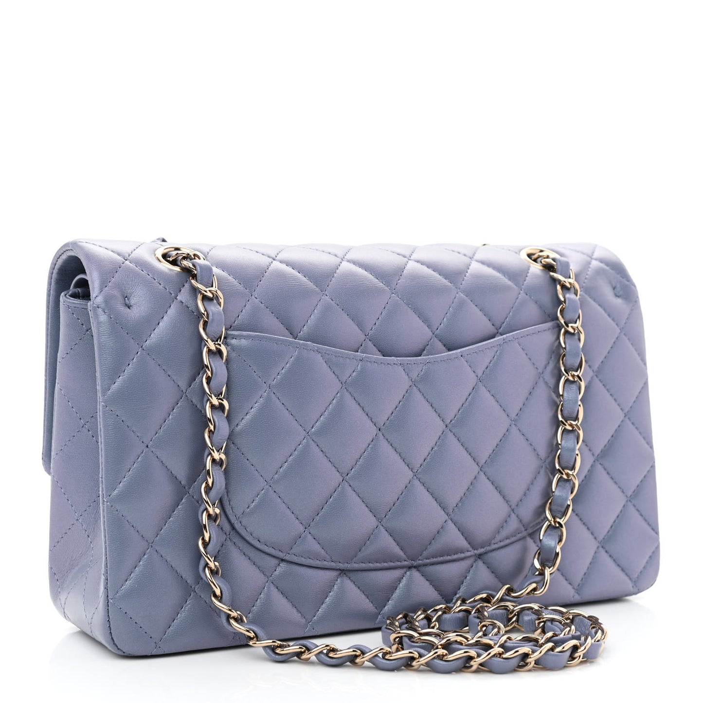 Iridescent Lambskin Quilted Medium Double Flap Light Purple