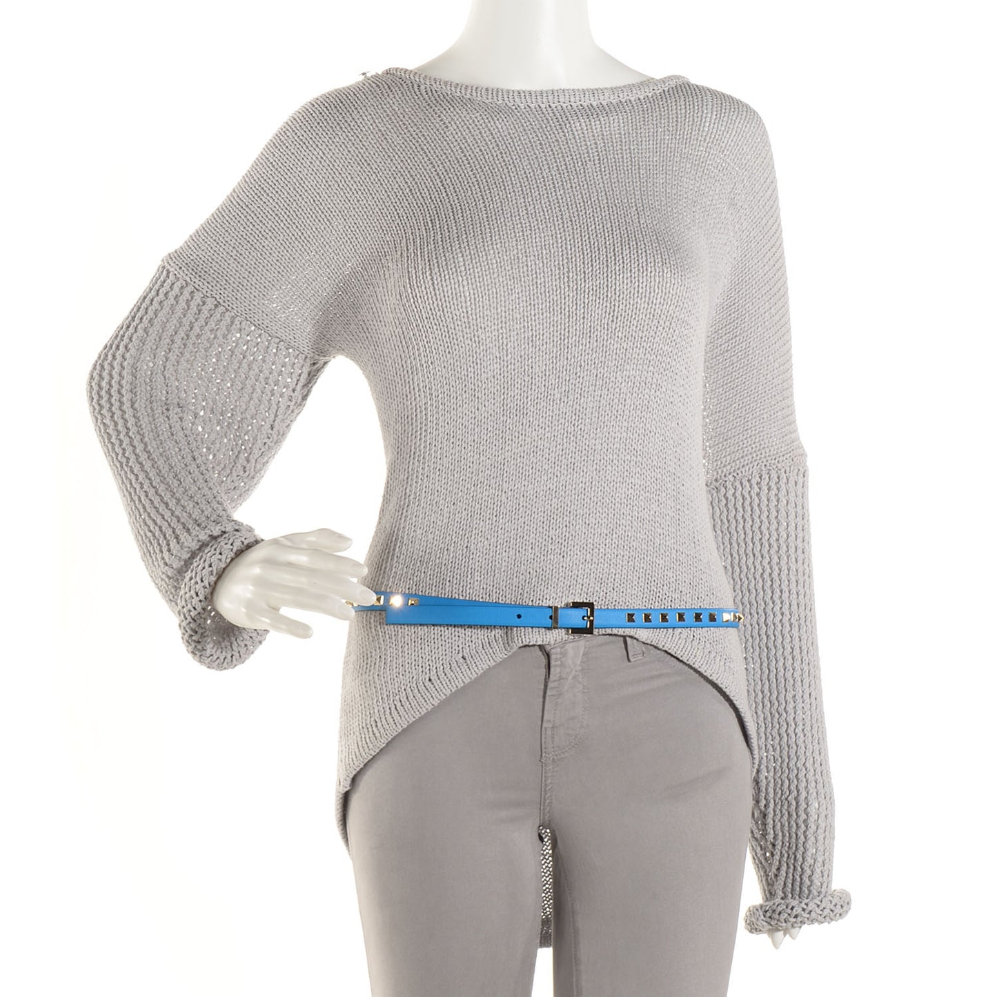 Leather Rockstud Belt Blue 90 36