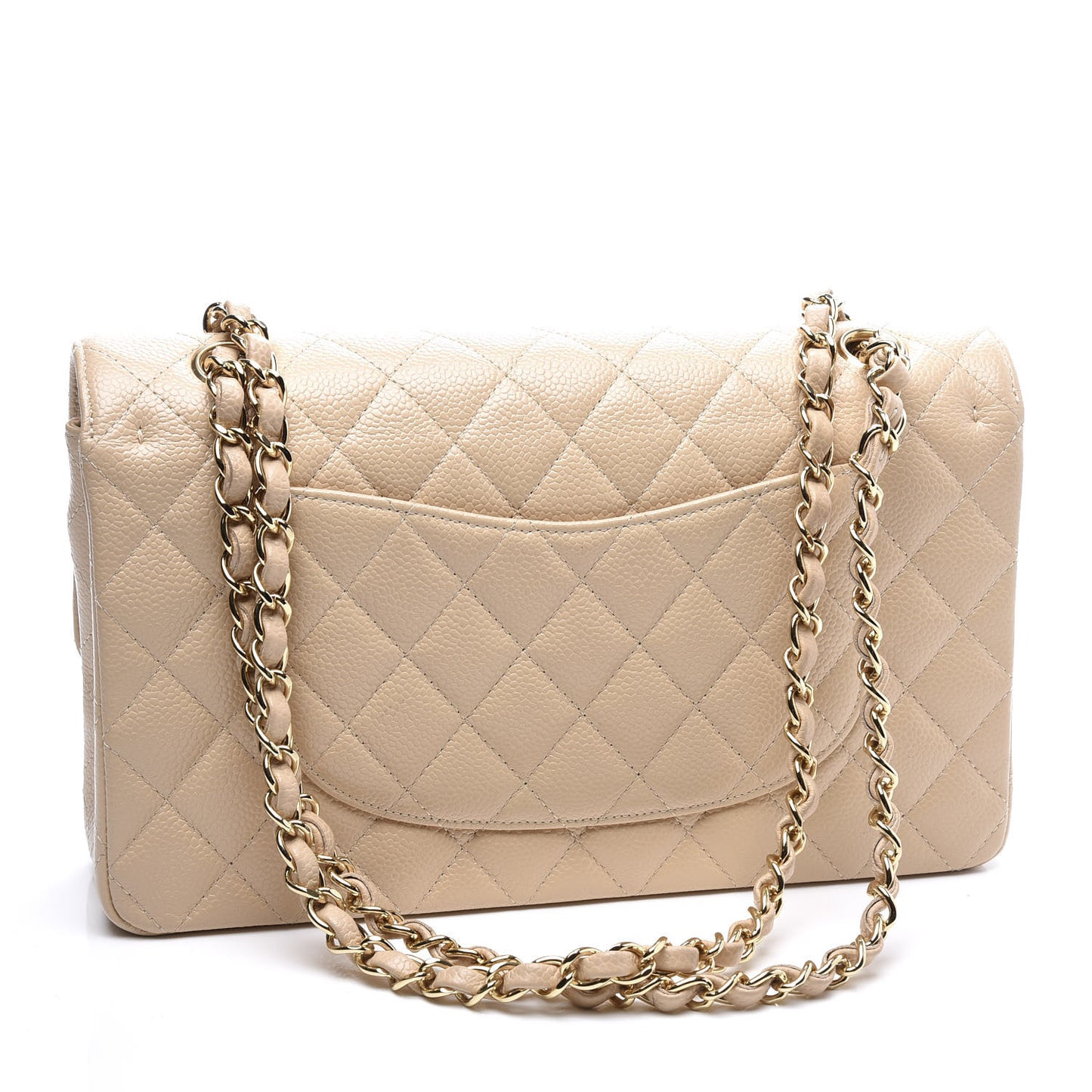 Caviar Quilted Medium Double Flap Beige Clair