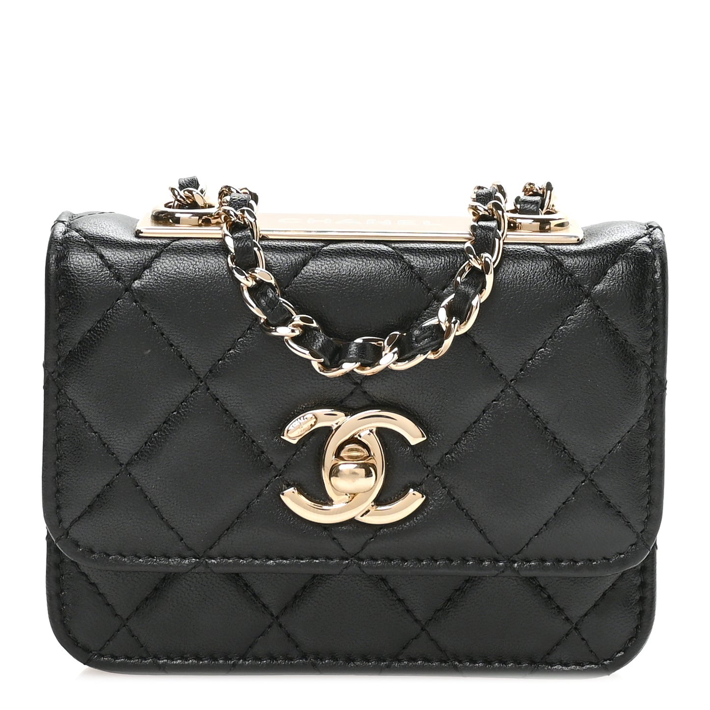 Lambskin Quilted Trendy CC Card Holder On Chain Black