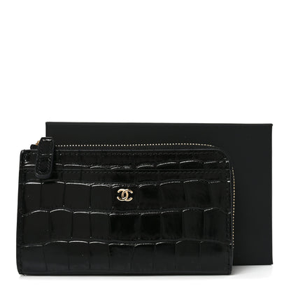 Chanel Calfskin Crocodile Embossed Crococo Zipped Card Holder Black 8 of 8