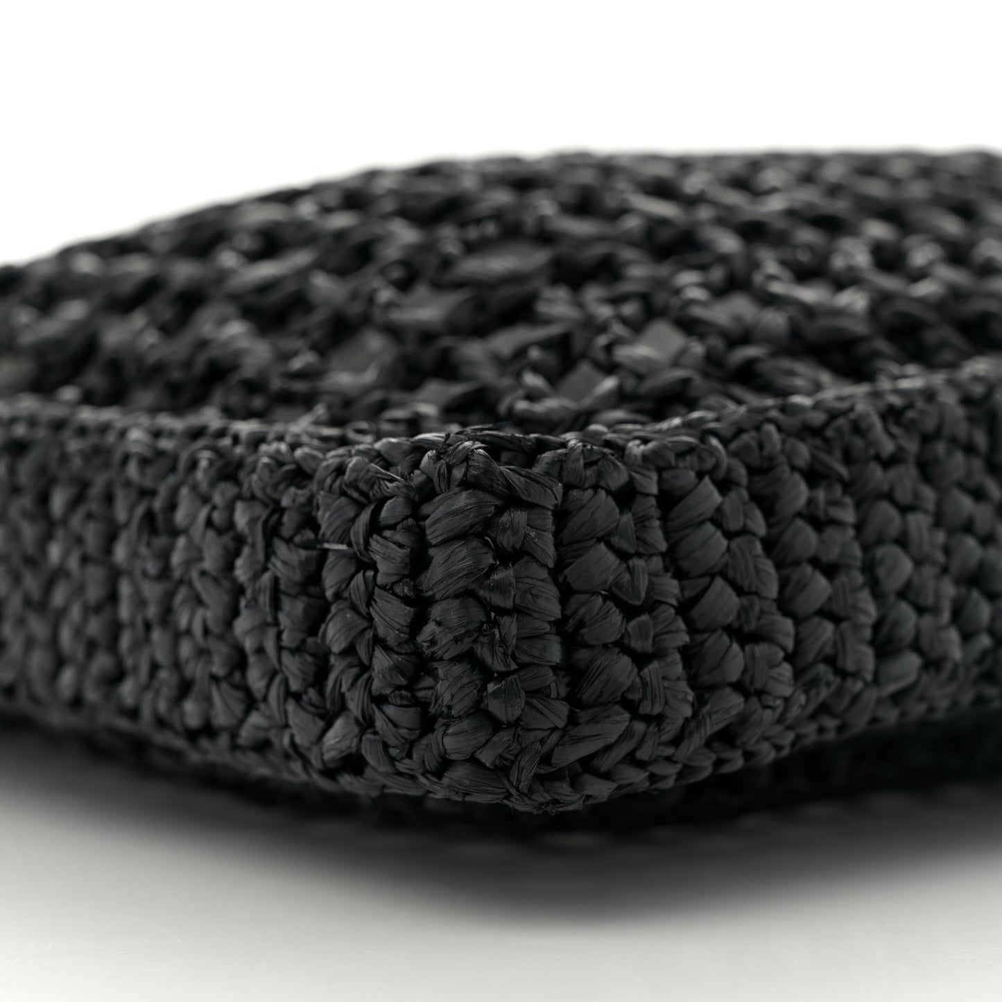 Yarn Raffia Effect Crochet Logo Embroidered Tote Bag Black
