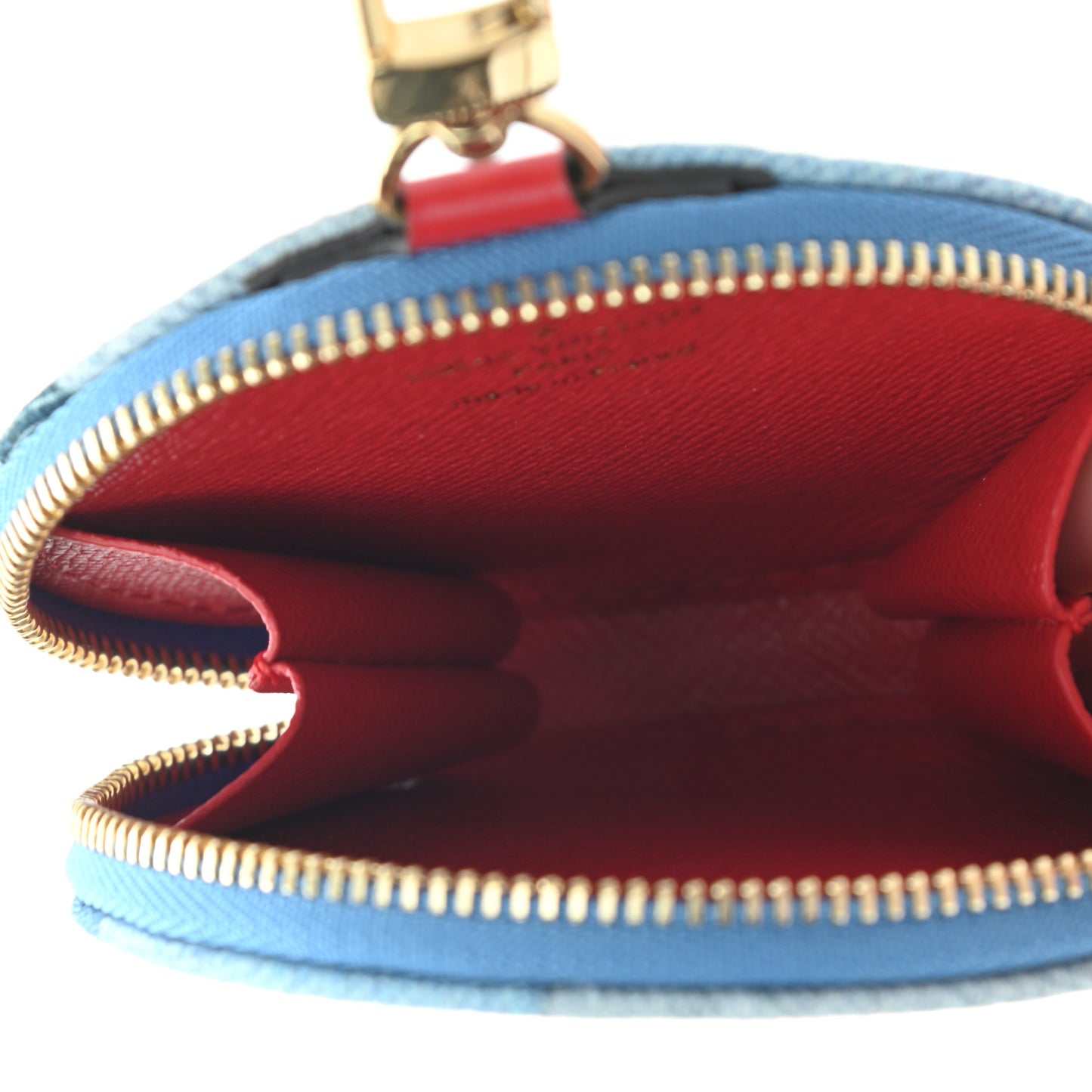 Denim Damier Monogram Patchwork Multi Pochette Accessories Coin Purse Blue Rouge