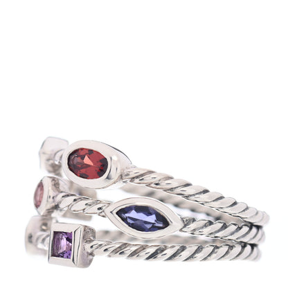 David Yurman Sterling Silver Iolite Garnet Tourmaline Amethyst Confetti 3 Row Ring 54 7 3 of 5