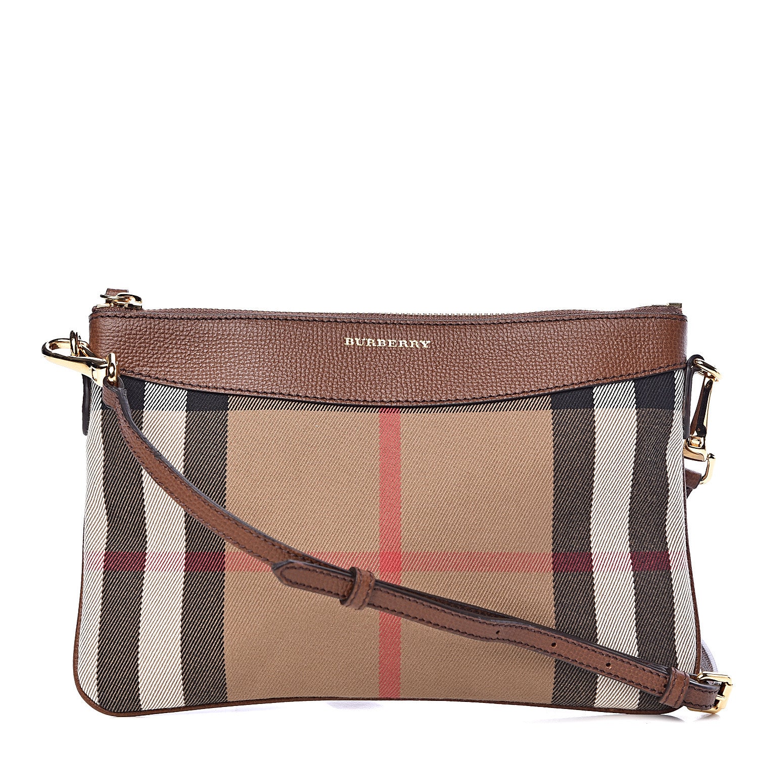 Burberry House Check Derby Peyton Crossbody Clutch Bag Tan 1 of 11