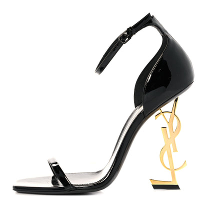 Saint Laurent Patent Calfskin Opyum 110 Sandals 39 Black Gold 1 of 7