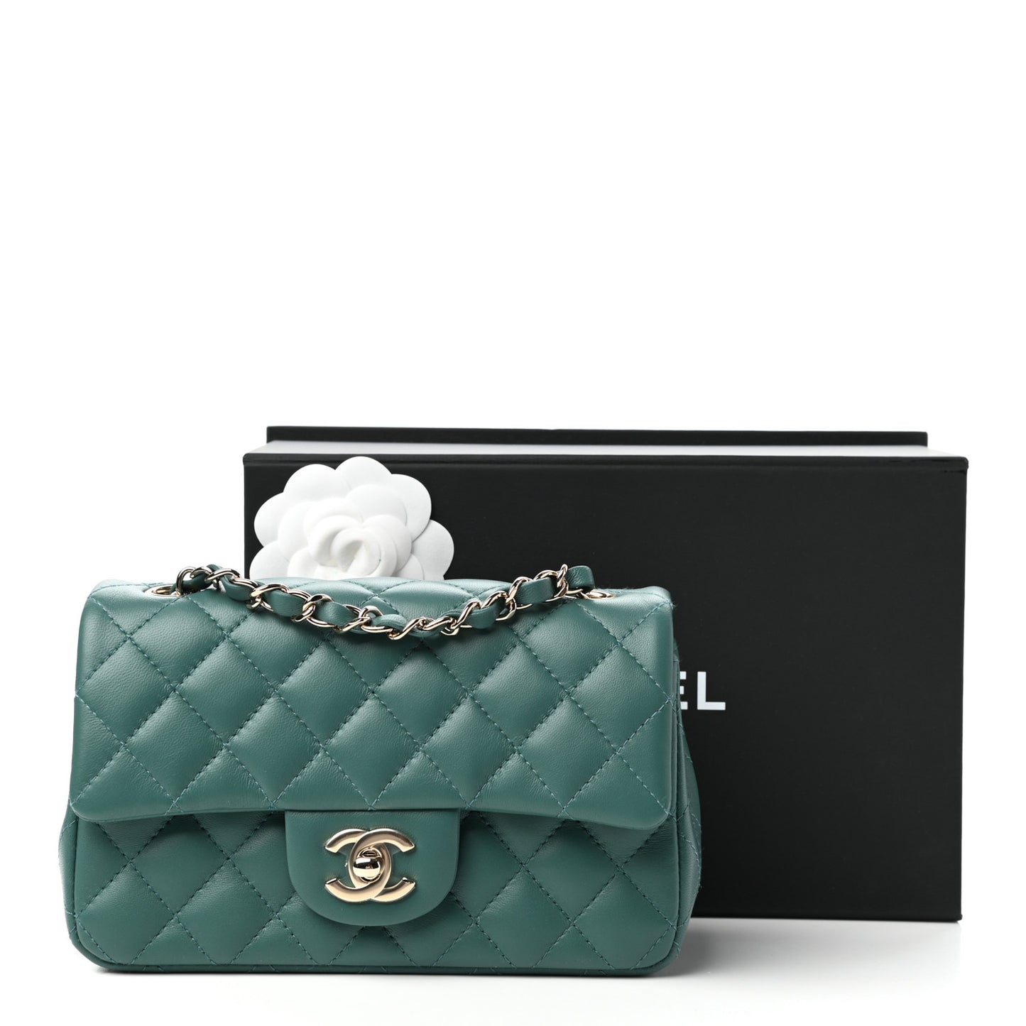 Lambskin Quilted Mini Rectangular Flap Green