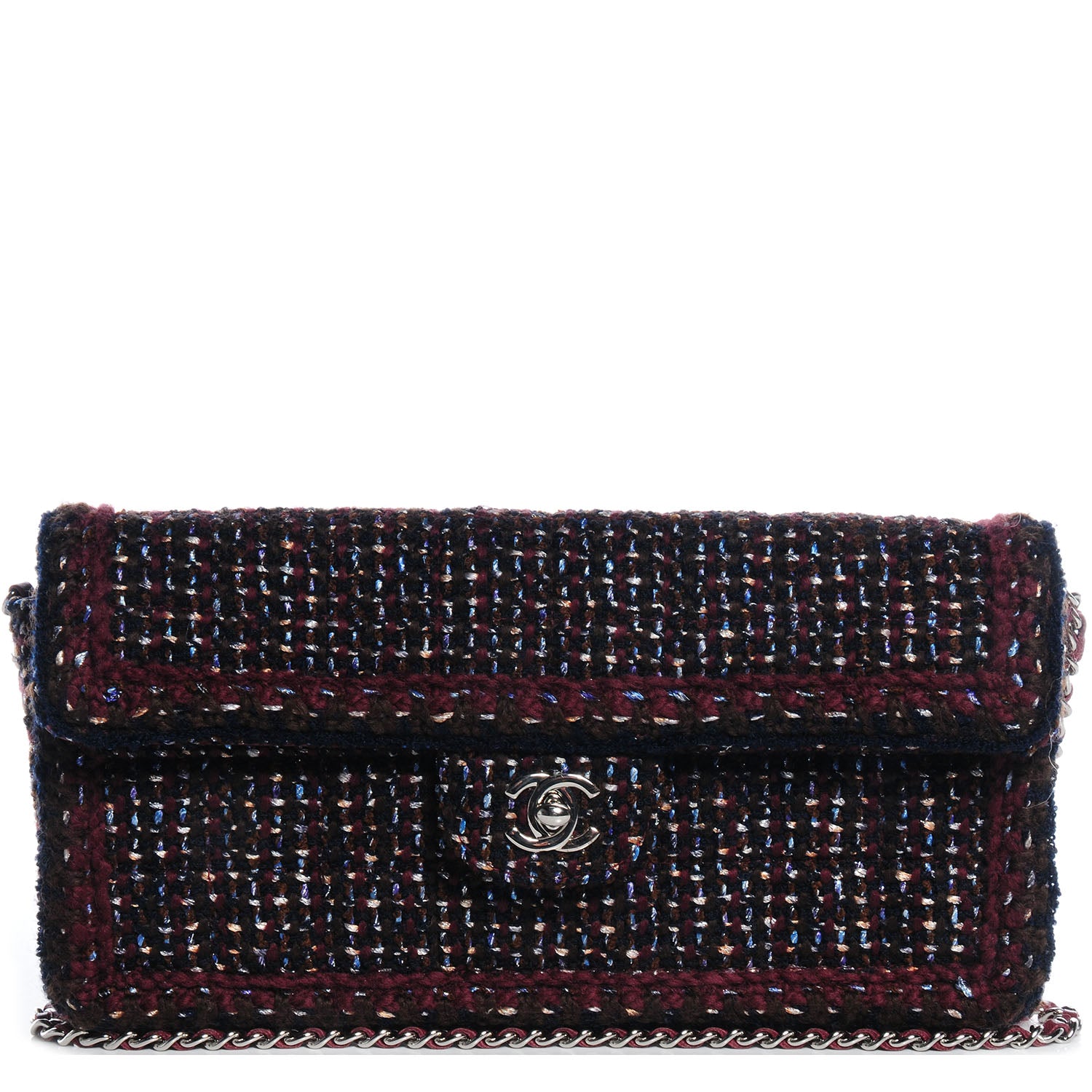 Chanel Tweed East West Flap Burgundy 1 of 9